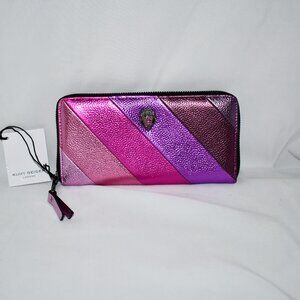 Kurt Geiger Pink Stripe Zip Around Metallic Leather Wallet #0461457109